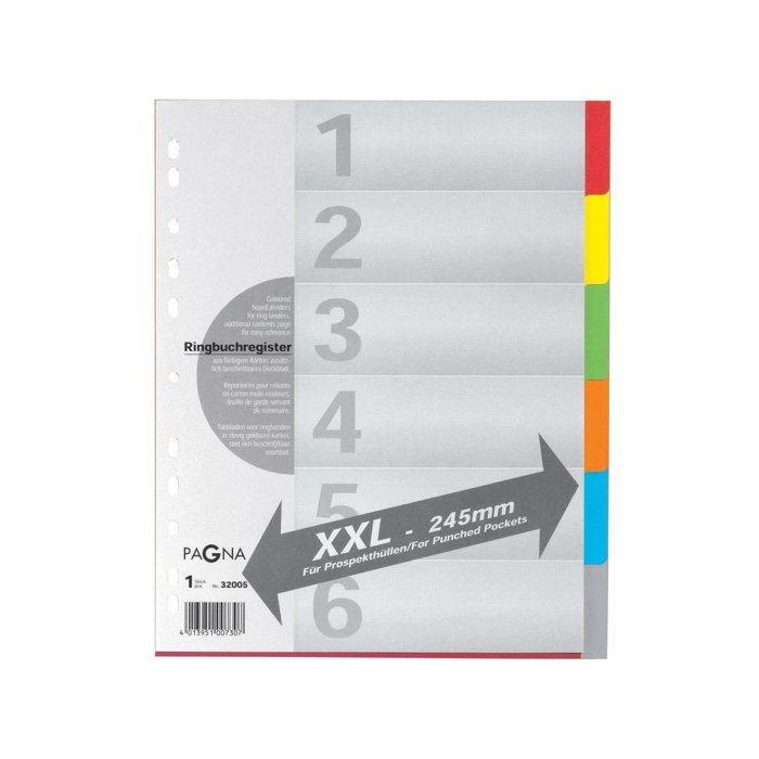 PAGNA kartónový register, A4, 6-dielny - široký - 6 rôznych farieb