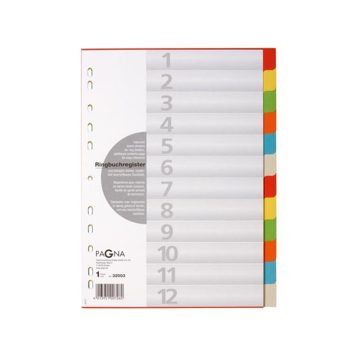 PAGNA kartónový register, A4, 12-dielny - 6 rôznych farieb