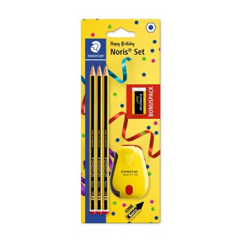 STAEDTLER Noris 120 Bleistifte HB 3er + Radierer und Spitzer