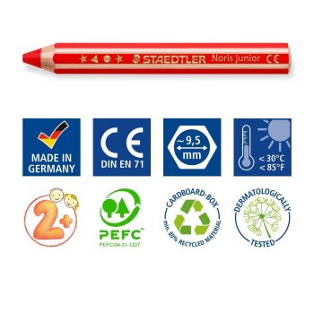 STAEDTLER 140 Noris junior - detská šesťhranná farbička - 6 rôznych farieb + strúhadlo