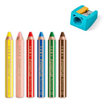 STAEDTLER 140 Noris junior - detská šesťhranná farbička - 6 rôznych farieb + strúhadlo