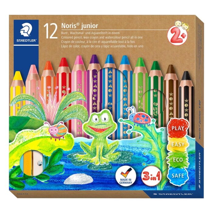 STAEDTLER 140 Noris junior - detská šesťhranná farbička - 12 rôznych farieb + strúhadlo