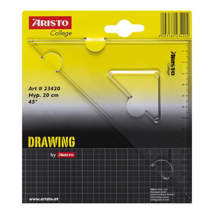 ARISTO GEO College trojuholník na rysovanie 45° prepona 20cm odvesna 14cm s fazetou (AR23420)