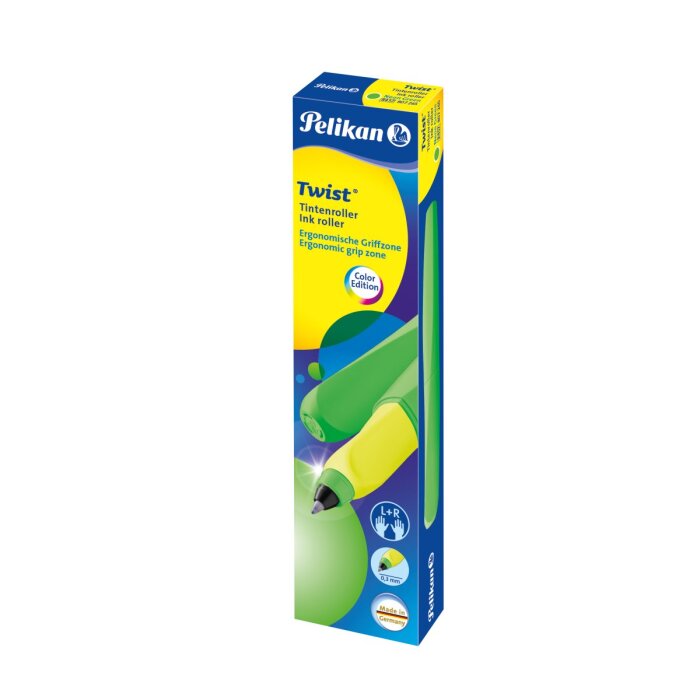 Pelikan Twist - guličkové atramentové pero Neon L+R - vymazateľný modrý atrament - vo farbe neónová zelená