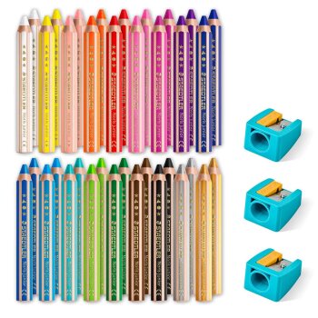 STAEDTLER 140 Noris junior - detská šesťhranná farbička - 36 rôznych farieb vo vedierku + 3 strúhadlá
