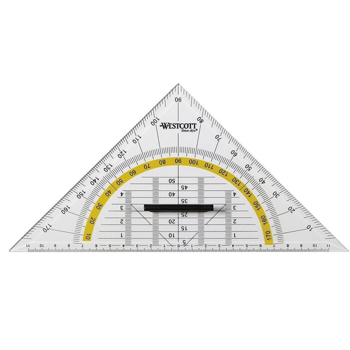 WESTCOTT geometrický trojuholník, prepona: 220 mm, s rukoväťou