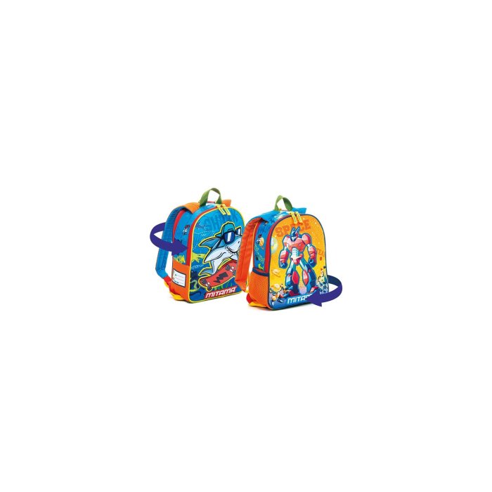 MITAMA Detský ruksak s obojstranným motívom - Robot/Žralok