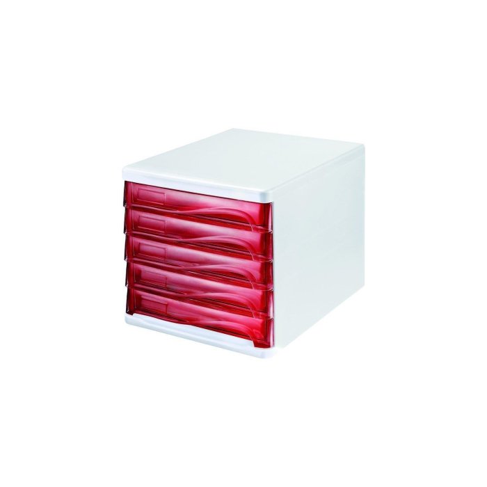 helit zásuvkový box, 5 zásuviek - bielo/tmavočervený