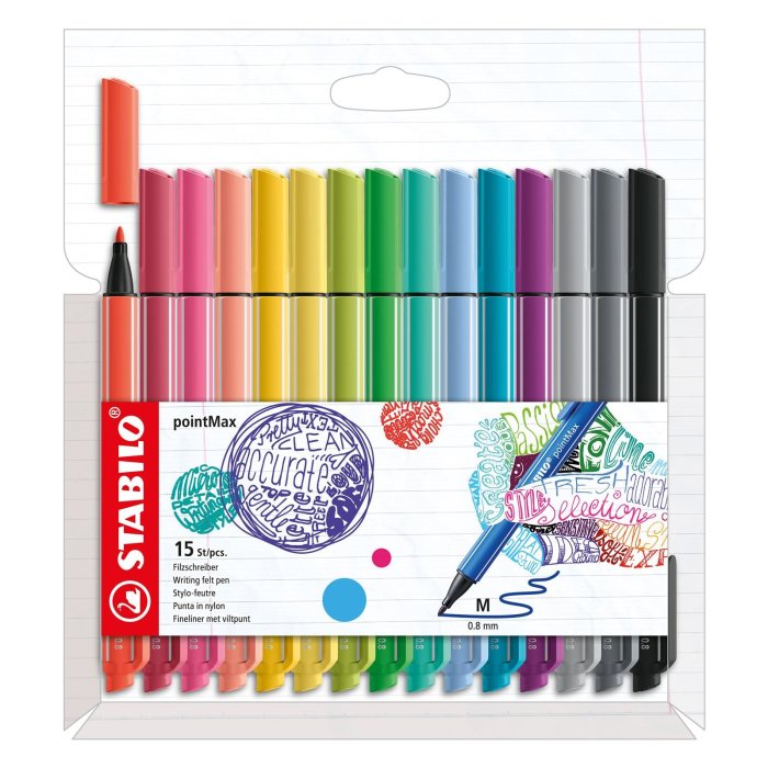 Filzschreiber - STABILO pointMax - 15er Pack - mit 15 verschiedenen Farben - Neue Farben