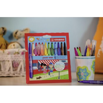 Filzstift - STABILO power max - 12er Pack - mit 12 verschiedenen Farben