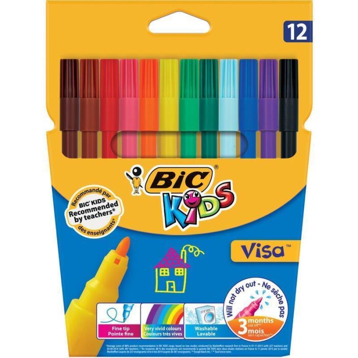 BIC KIDS Fasermaler Visa, 12er Kartonetui