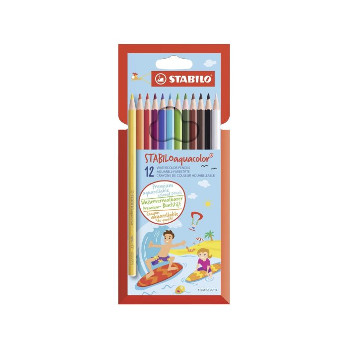 Aquarell-Buntstift - STABILO aquacolor -12er Pack - mit 12 verschiedenen Farben