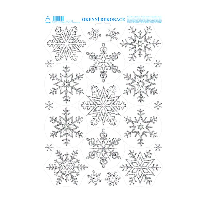 ARCH Vianočné adhézne okenné nálepky 35 x 25 cm - obojstranné strieborné trblietavé vločky