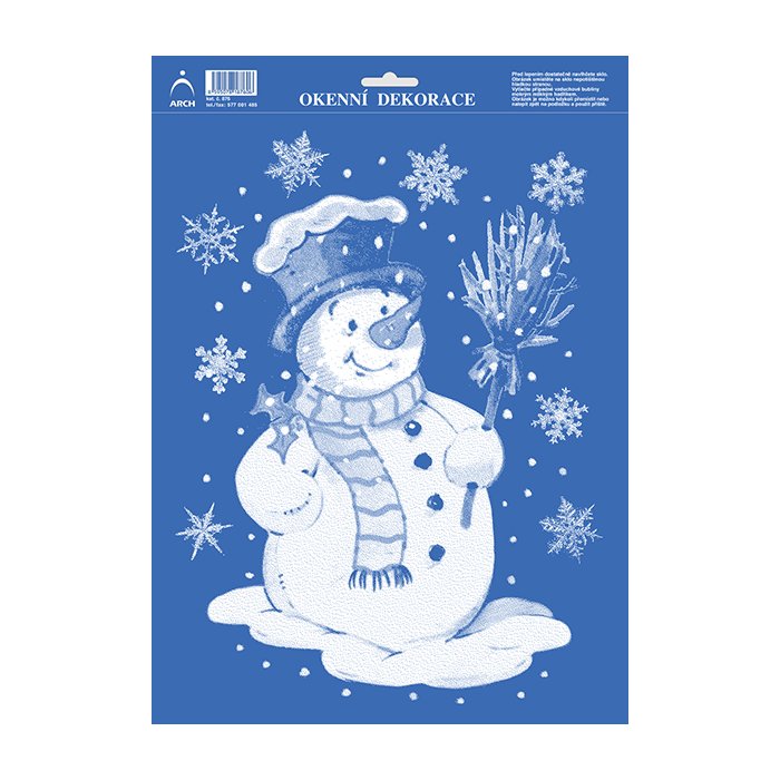 ARCH Vianočné adhézne okenné nálepky 35 x 25 cm - obojstranné biele - snehuliak