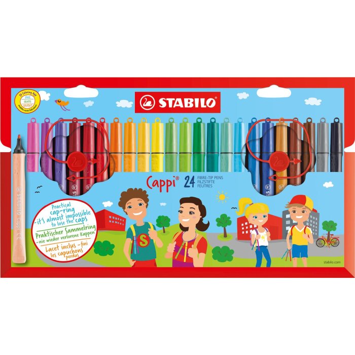 Filzstift mit Kappenring - STABILO Cappi - 24er Pack - mit 24 verschiedenen Farben