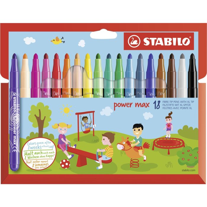 Filzstift - STABILO power max - 18er Pack - mit 18 verschiedenen Farben
