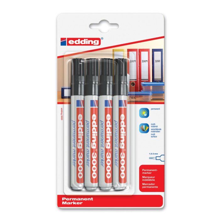 edding 3000 Permanentmarker 4er Etui schwarz
