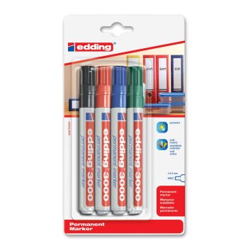edding 3000 Permanentmarker 4er Etui schwarz, rot, blau,...