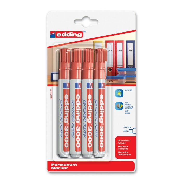 edding 3000 Permanentmarker 4er Etui rot