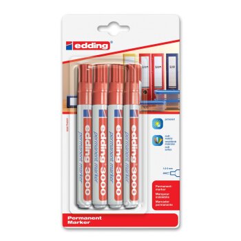 edding 3000 Permanentmarker 4er Etui rot