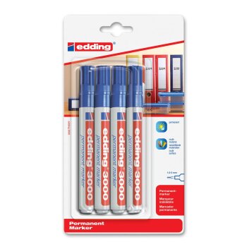 edding 3000 Permanentmarker 4er Etui blau