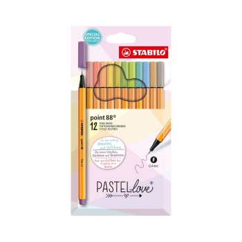 Fineliner - STABILO point 88 - Pastellove Set - 12er Pack - mit 12 verschiedenen Farben