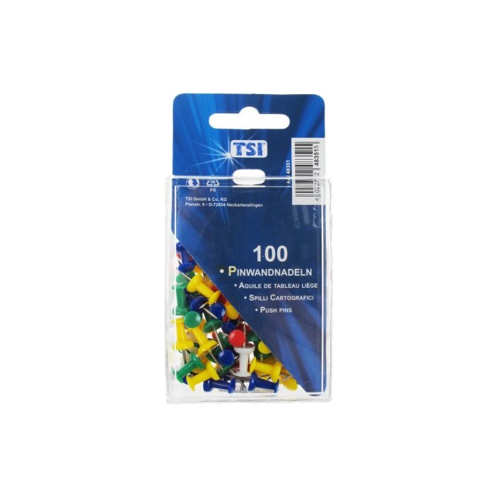 TSI Pripínačky, špendlíky na nástenku - 100 kusov - rôzne farby