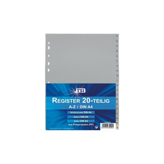 TSI Kunststoffregister 20-teilig grau A - Z