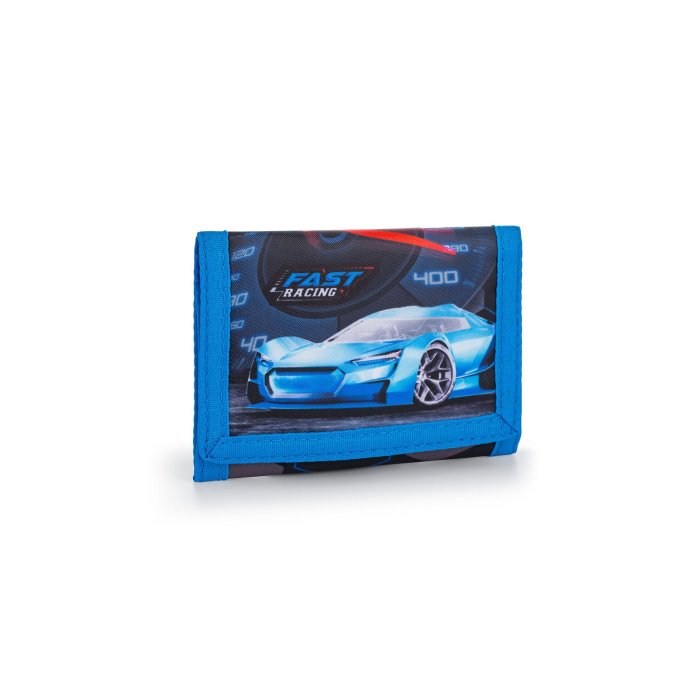 oxybag Detská textilná peňaženka so šnúrkou na krk -  modré auto