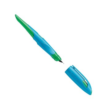 STABILO EASYbirdy ergonomické školské plniace pero pre ľavákov s hrotom pre začiatočníkov A - nebesky modré / trávovo zelené - vrátane bombičky - farba čiary modrá (vymazateľná)