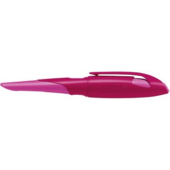STABILO EASYbirdy ergonomické školské plniace pero pre ľavákov s hrotom pre začiatočníkov A - bobuľové / ružové - vrátane bombičky - farba čiary modrá (vymazateľná)