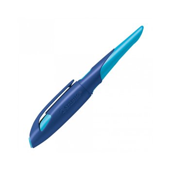 Ergonomischer Schulfüller für Rechtshänder mit Anfänger-Feder A - STABILO EASYbirdy in mitternachtsblau/azur - Einzelstift - inklusive Patrone - Schreibfarbe blau (löschbar)