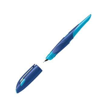 STABILO EASYbirdy ergonomické školské plniace pero pre pravákov s hrotom pre začiatočníkov A - polnočne modré / azúrové - vrátane bombičky