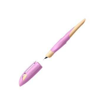 Ergonomischer Schulfüller für Rechtshänder mit Anfänger-Feder A - STABILO EASYbirdy Pastell in pink/apricot - Einzelstift - inklusive Patrone - Schreibfarbe blau (löschbar)
