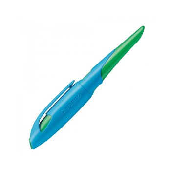 STABILO EASYbirdy ergonomické školské plniace pero pre pravákov s hrotom pre začiatočníkov A - nebesky modré / trávovo zelené - vrátane bombičky