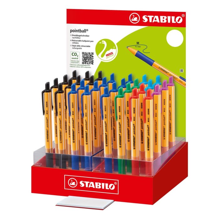 STABILO pointball - guľôčkové pero - 32 ks displej - 6 rôznych farieb