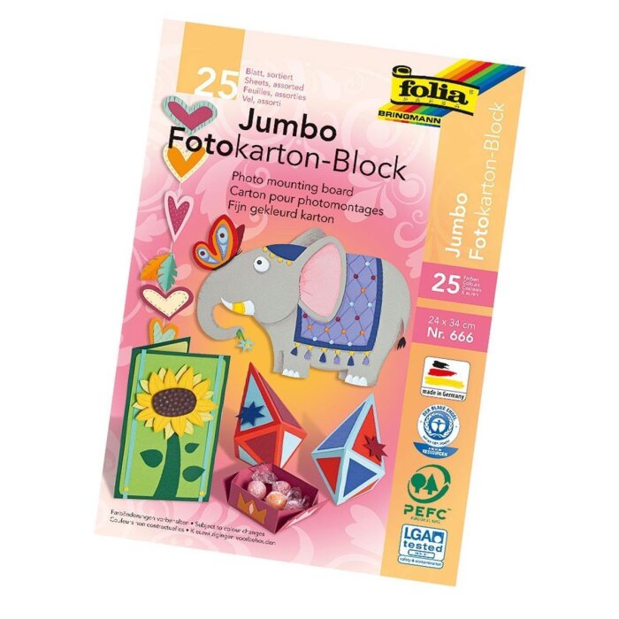 folia - blok s fotokartónovým papierom jumbo, 240 x 340 mm, 300 g / m2 - 1 blok- 25 listov roztriedených v 25 farbách