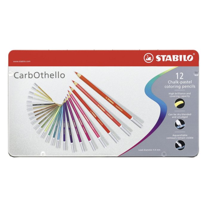 STABILO CarbOthello - kriedové pastelové farbičky - Meatal Box - 12 rôznych farieb