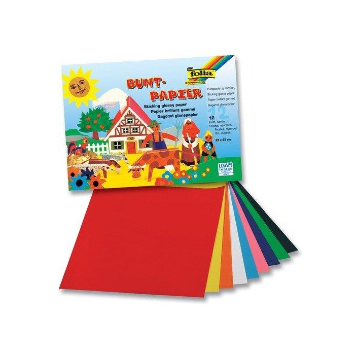 folia - lesklý farebný papier 230 x 250 mm, 12 listov