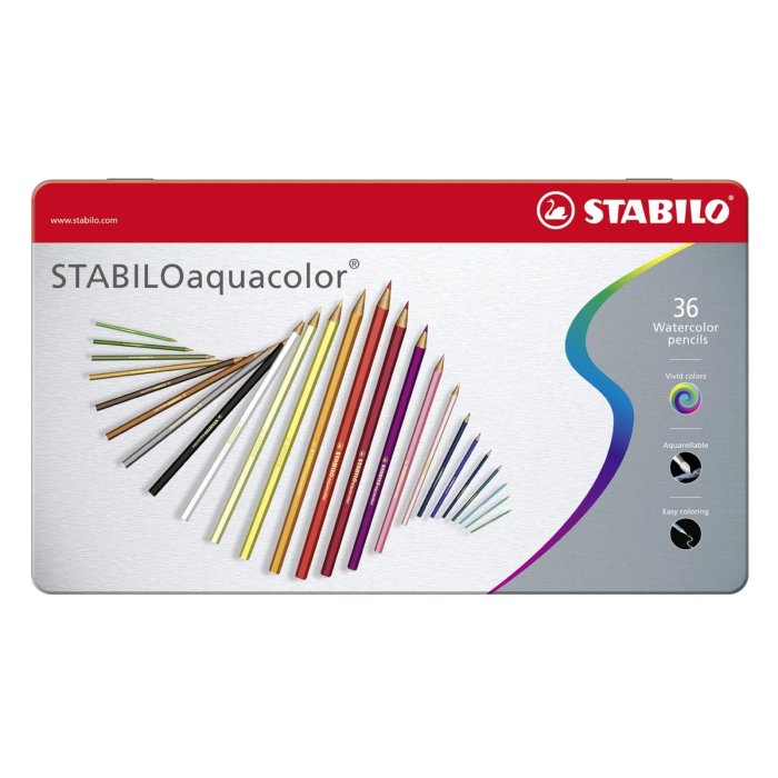 STABILO aquacolor - akvarelové farbičky - Meatal Box - 36 farieb