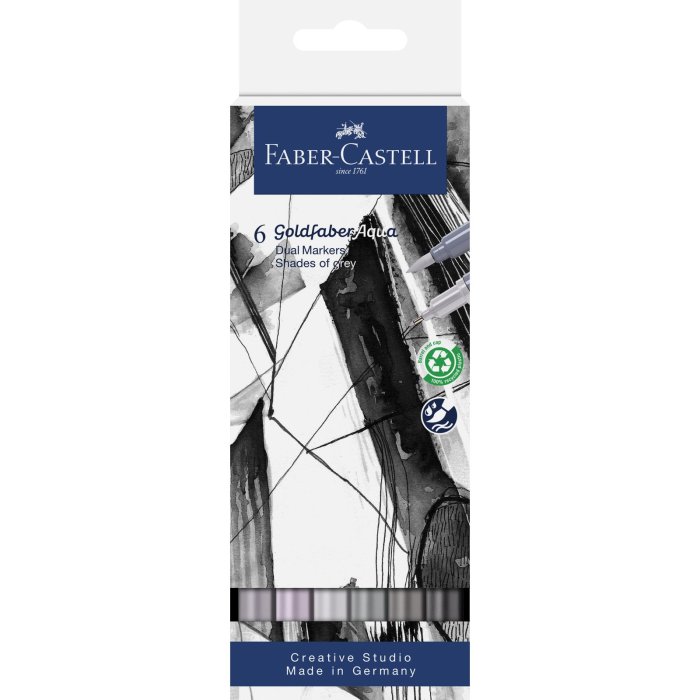 FABER-CASTELL akvarelový popisovač GOLDFABER - 6 ks v puzdre - šedé odtiene