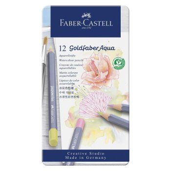 FABER-CASTELL akvarelové farbičky GOLDFABER - pastelové farby - 12 ks - kovové puzdro