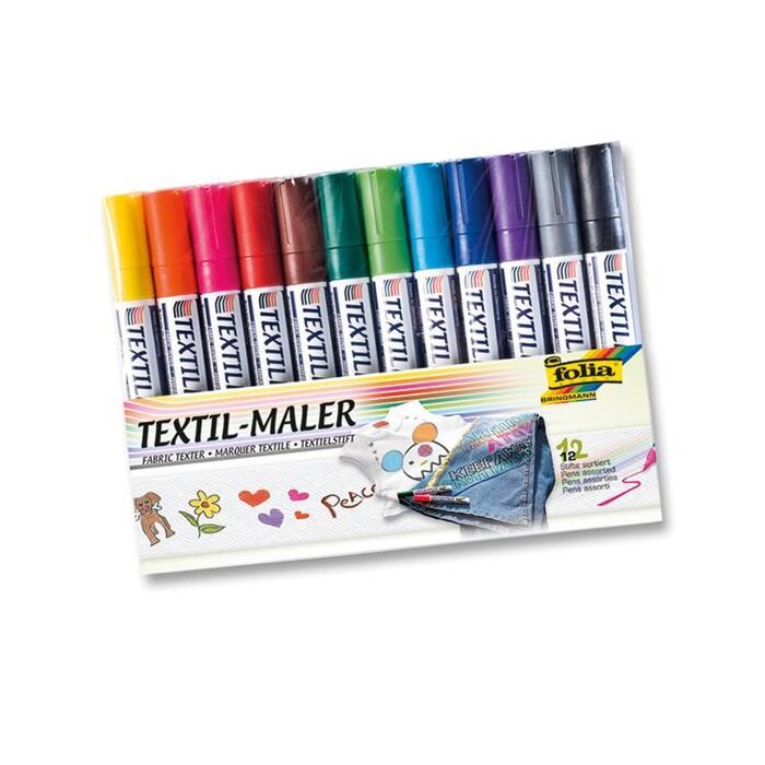 folia Textilmarker, 12er Set, farbig sortiert