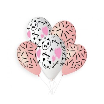 Ballon 33 cm 5 Stück - Panda & Heart