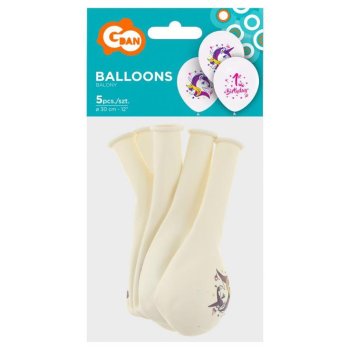 Ballon 30 cm 5 Stück - Happy Birthday Einhorn 1....
