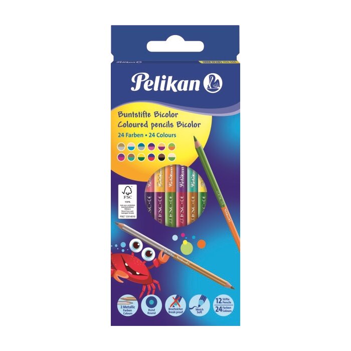 Pelikan Zweifarb-Buntstifte Bicolor, rund, 12er Kartonetui