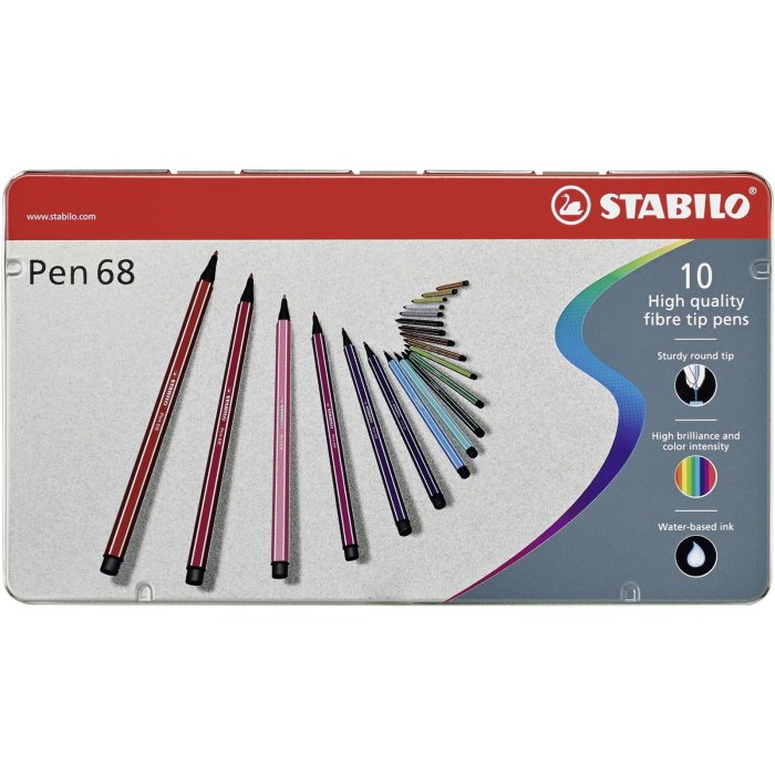 STABILO Pen 68 premium - fixky - Metal Box - 10 rôznych farieb