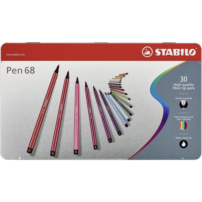 STABILO Pen 68 premium - fixky - Metal Box - 30 rôznych farieb