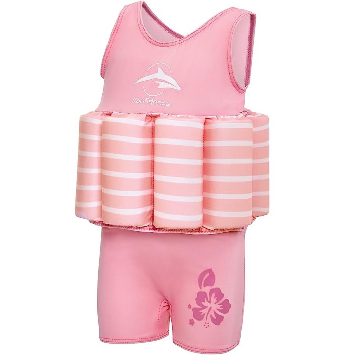 Konfidence Plavky Float Suit s plaváčikmi - ružovo/biele - 2 - 3 roky