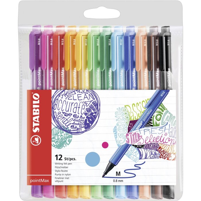 Filzschreiber - STABILO pointMax - 12er Pack - mit 12 verschiedenen Farben